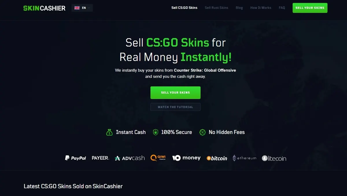 skincashier starting page
