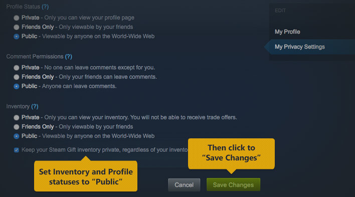 How to set your inventory to Public on Steam